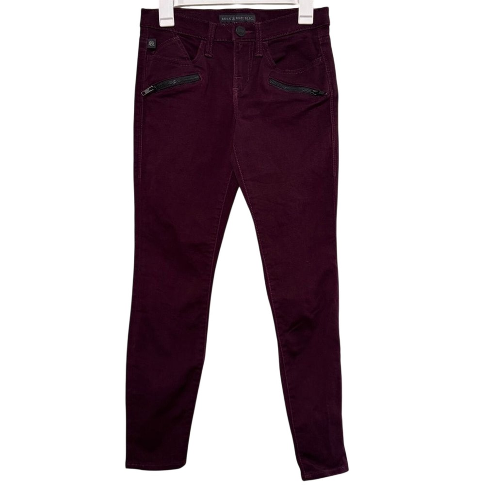 Rock & Republic Maroon Denim Jeans Kashmiere Skinny Ankle Pants Size 4